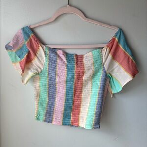 Striped Ruffled Crop Blouse with flowy sleevs